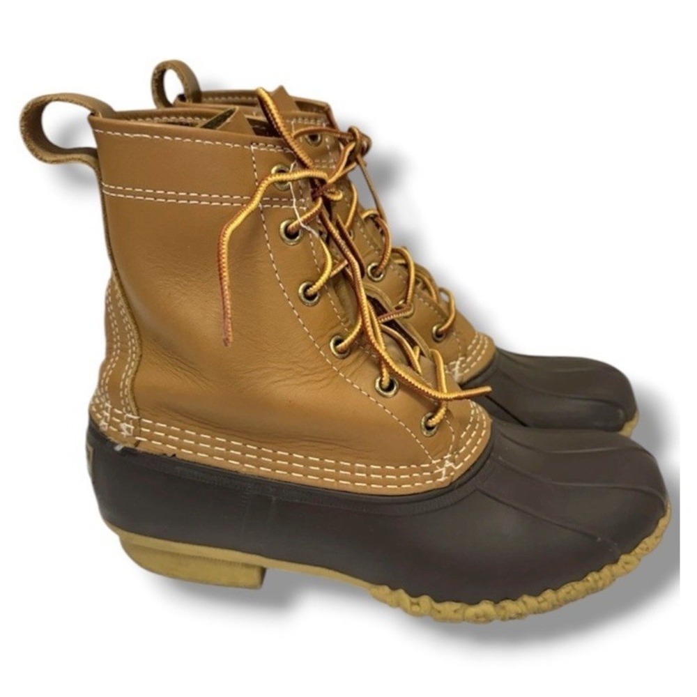 L.L.Bean Men's Bean Boots 8" 212880 Size 8D Muck Boots Brown Tan Leather USA Euc